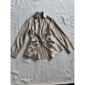 AEOM Women’s Gold Twist Top Blouse Long Sleeve Size XS